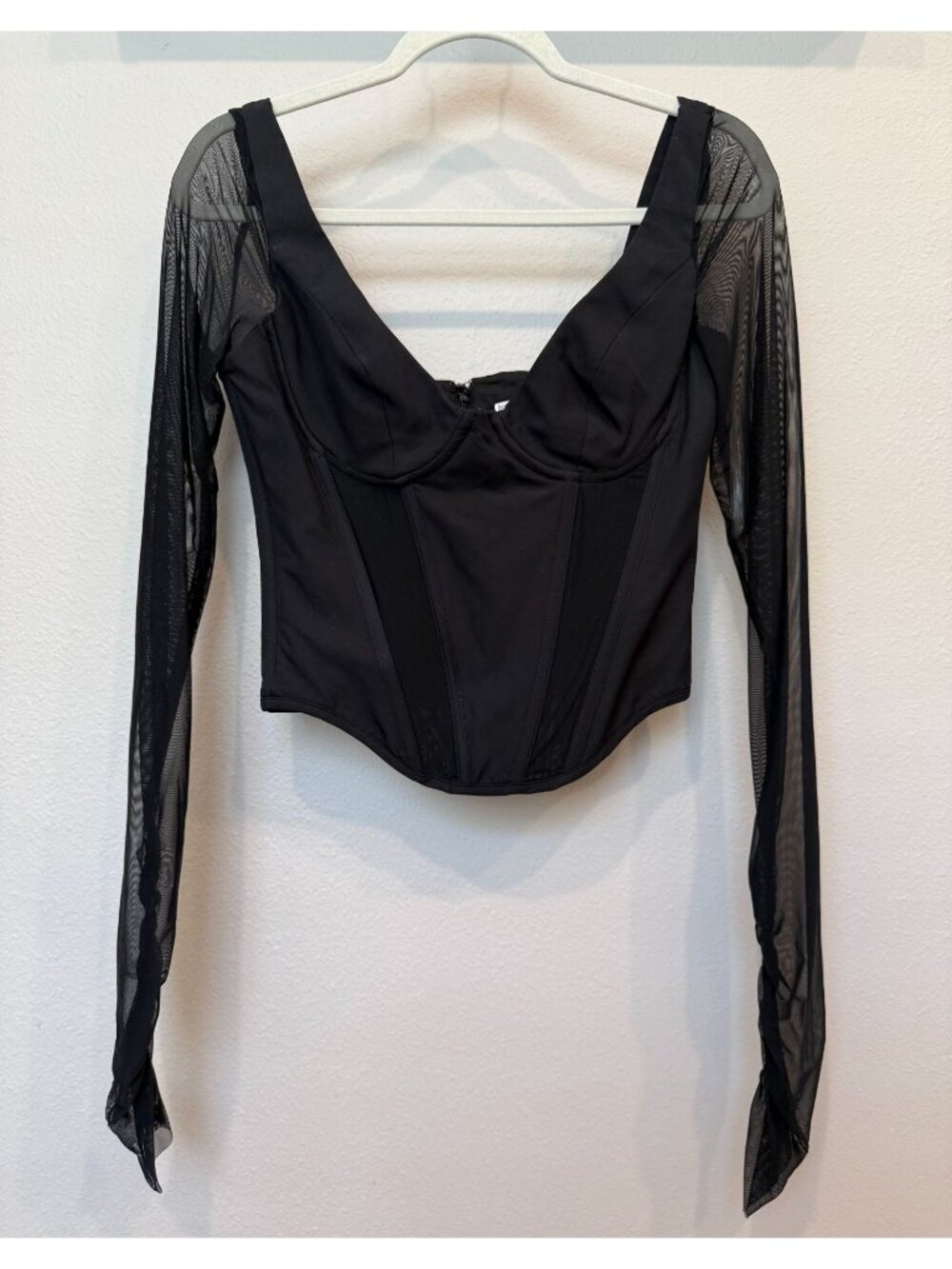 House of CB Araminta Black Mesh Long Sleeve Corset Top Medium Goth Bustier